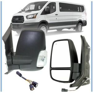 LONGLING Left Towing Mirror Assembly Heated Convex Black For 15-24 Ford Transit
